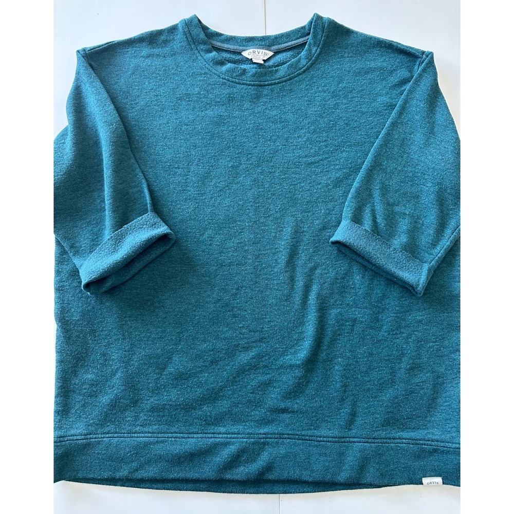 Orvis Women Teal Green Heather 3/4 Sleeve Modal Blend Sweatshirt Large